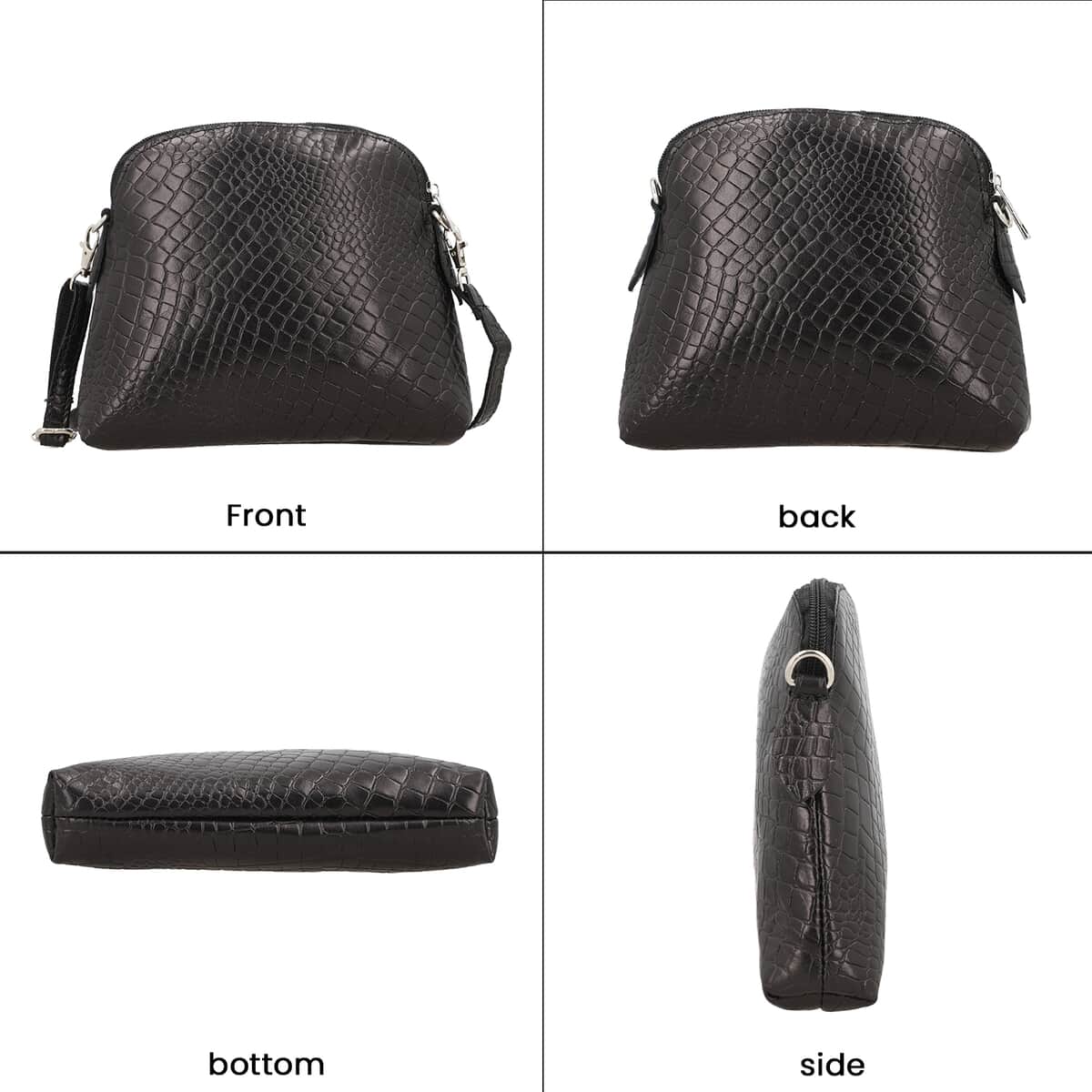 100% Croco Embossed  Genuine leather crossbody sling bag Color:Black Size:8.5 Lx 2 Wx 7 H Inch image number 3