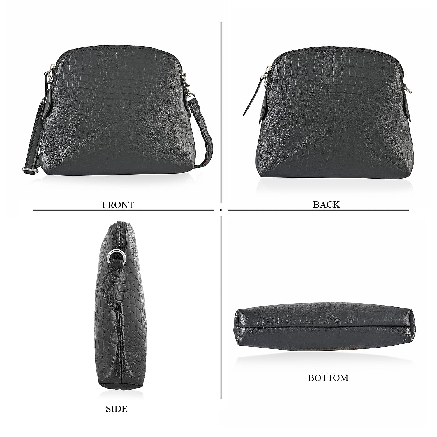 Black Croco Embossed Genuine Leather Crossbody Sling Bag
