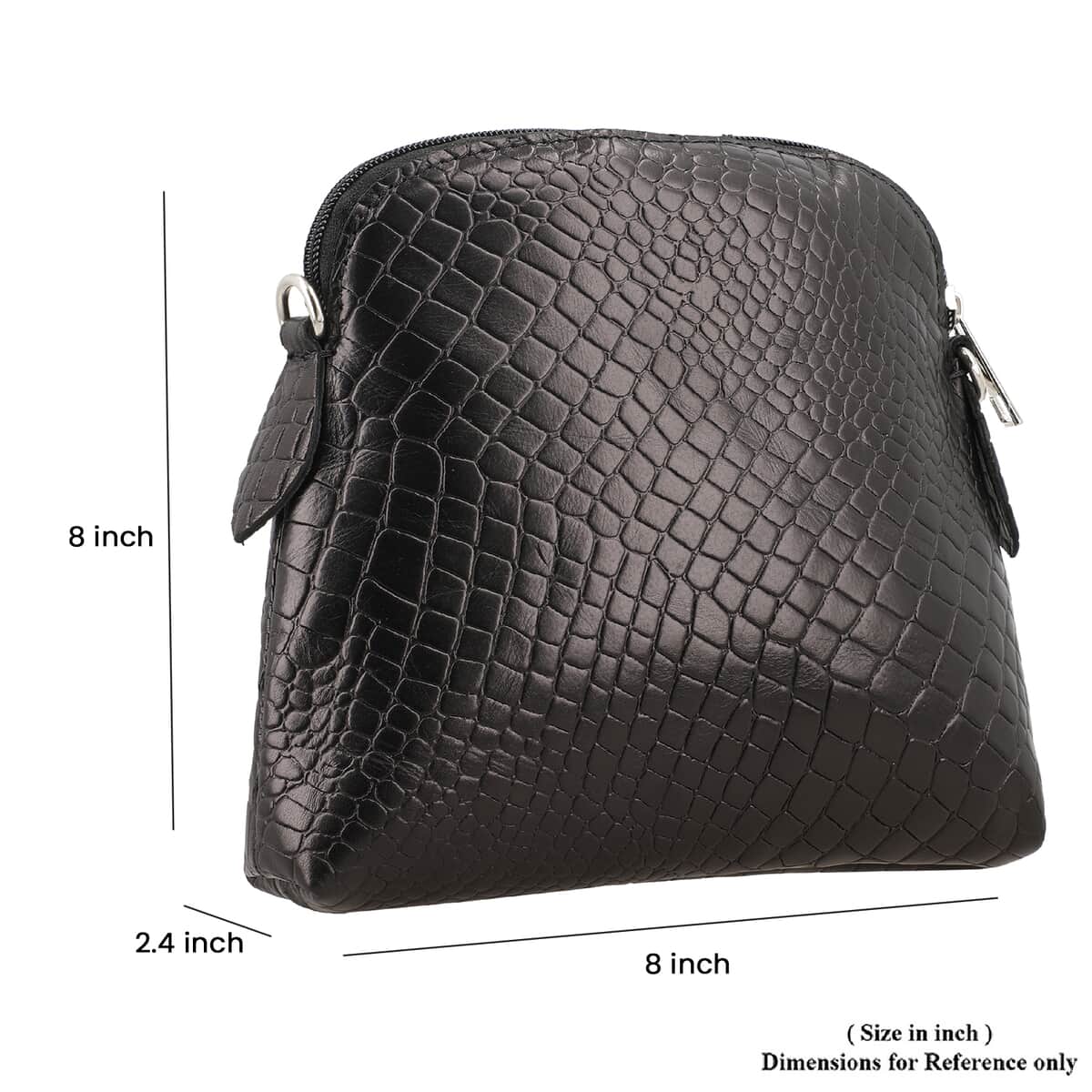 100% Croco Embossed  Genuine leather crossbody sling bag Color:Black Size:8.5 Lx 2 Wx 7 H Inch image number 4