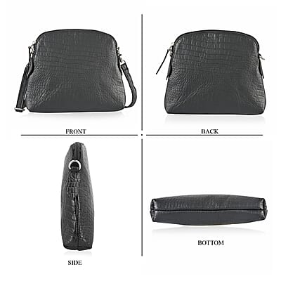 Black Croco Embossed Genuine Leather Crossbody Sling Bag
