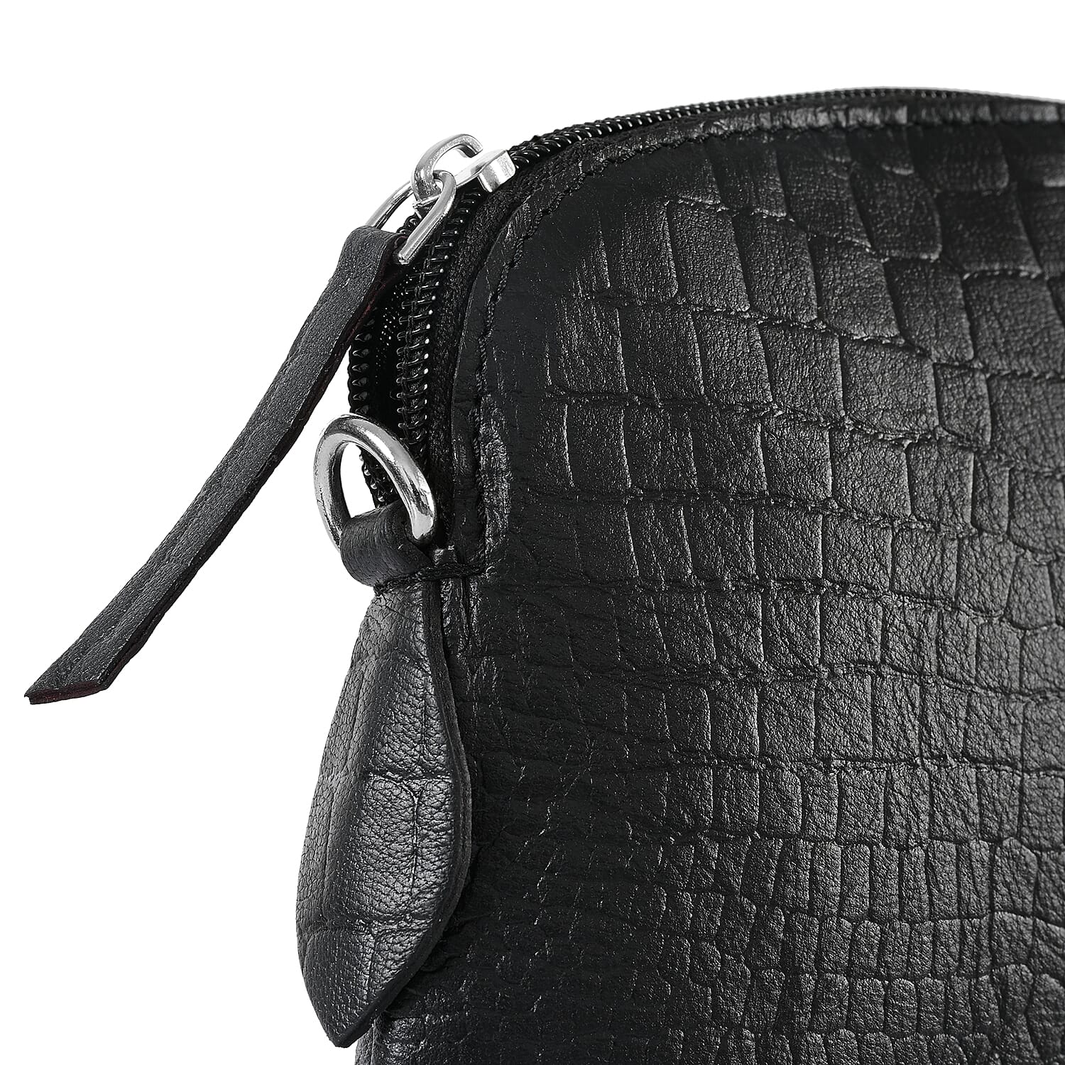 Black Croco Embossed Genuine Leather Crossbody Sling Bag