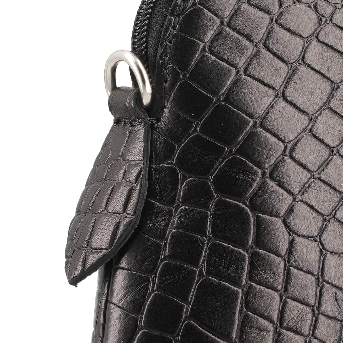 100% Croco Embossed  Genuine leather crossbody sling bag Color:Black Size:8.5 Lx 2 Wx 7 H Inch image number 5