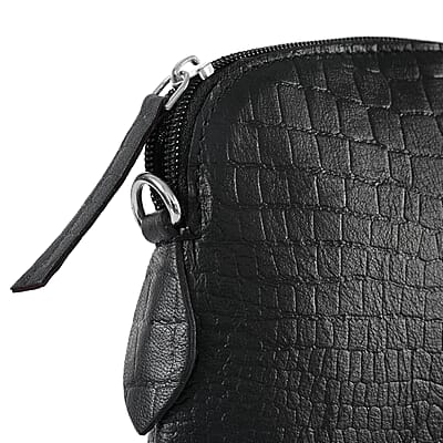 Black Croco Embossed Genuine Leather Crossbody Sling Bag
