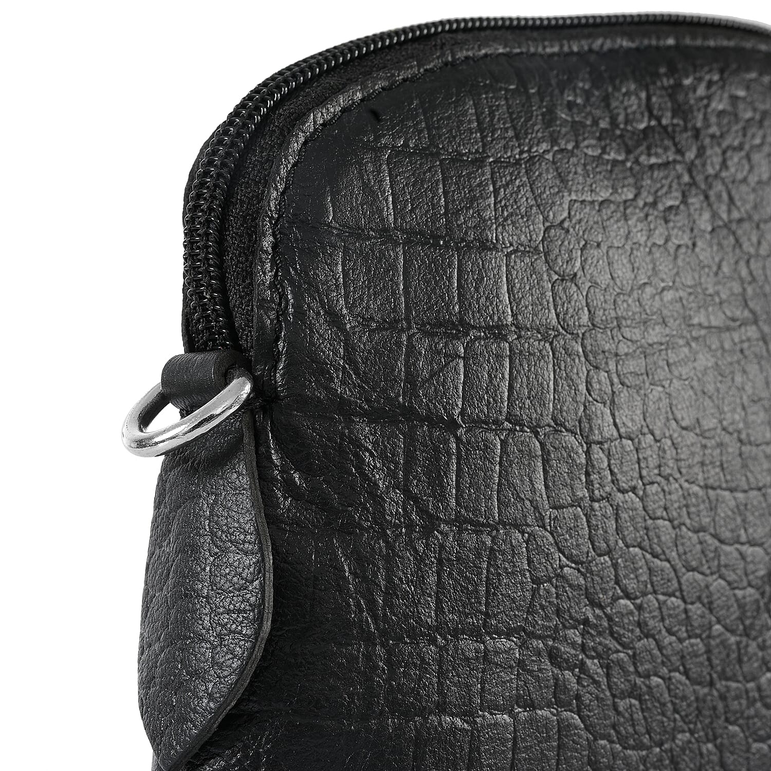 Black Croco Embossed Genuine Leather Crossbody Sling Bag