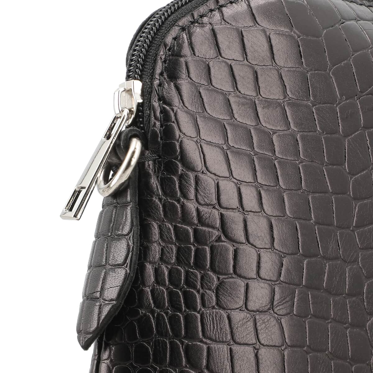 100% Croco Embossed  Genuine leather crossbody sling bag Color:Black Size:8.5 Lx 2 Wx 7 H Inch image number 6