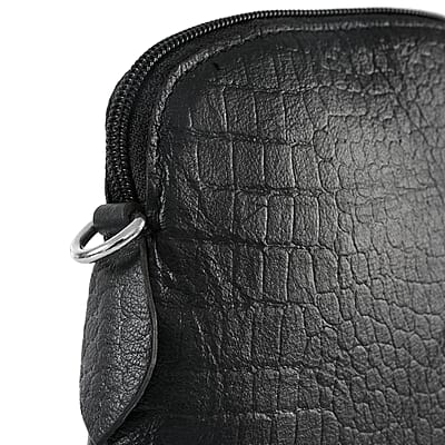 Black Croco Embossed Genuine Leather Crossbody Sling Bag
