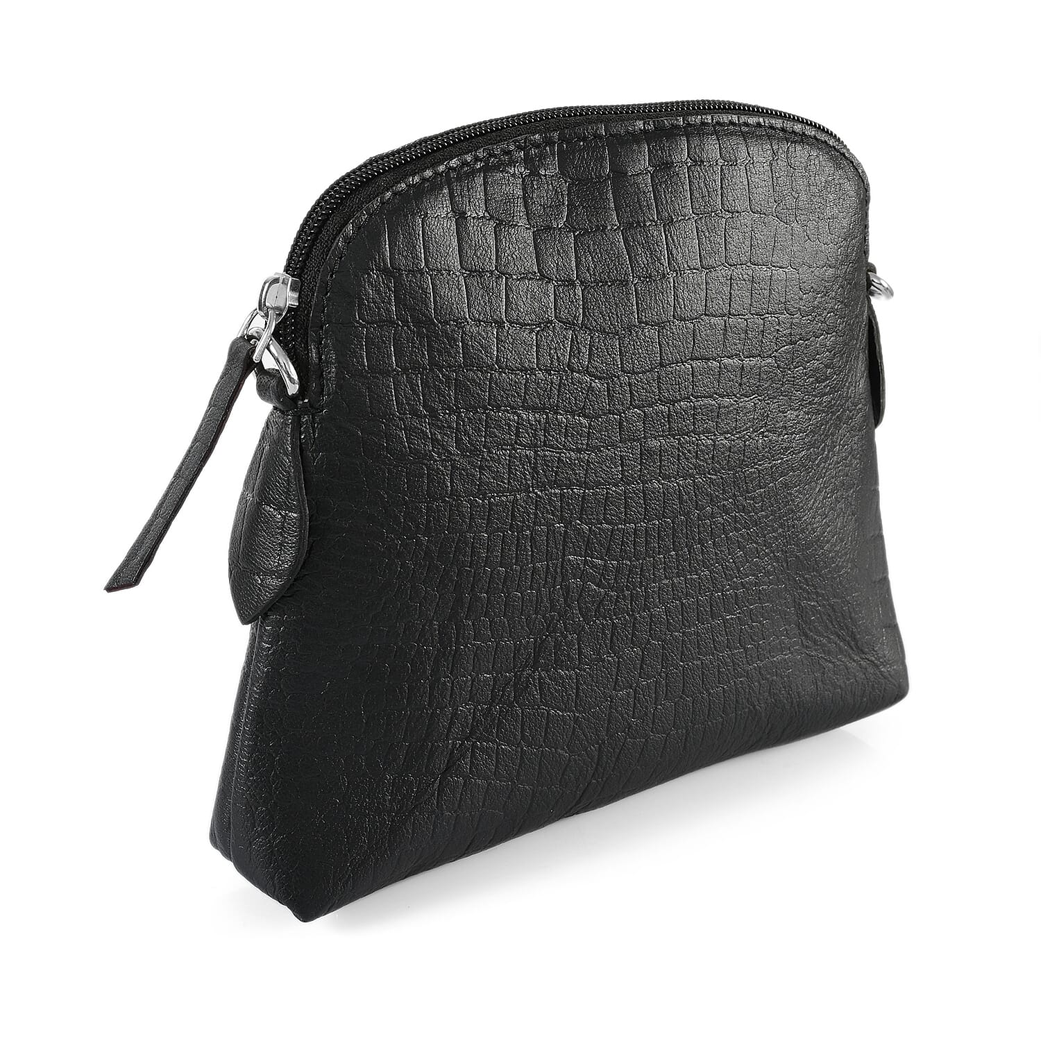 Black Croco Embossed Genuine Leather Crossbody Sling Bag