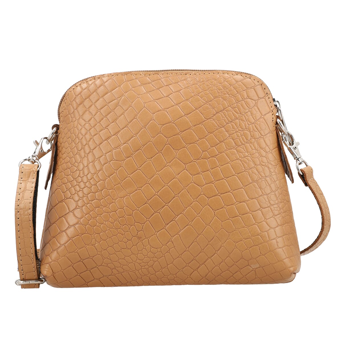 Tan Croco Embossed Genuine Leather Crossbody Sling Bag image number 0