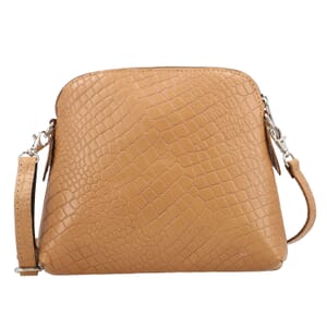 Tan Croco Embossed Genuine Leather Crossbody Sling Bag