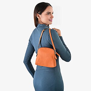 Tan Croco Embossed Genuine Leather Crossbody Sling Bag