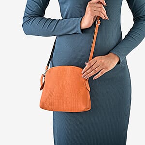 Tan Croco Embossed Genuine Leather Crossbody Sling Bag