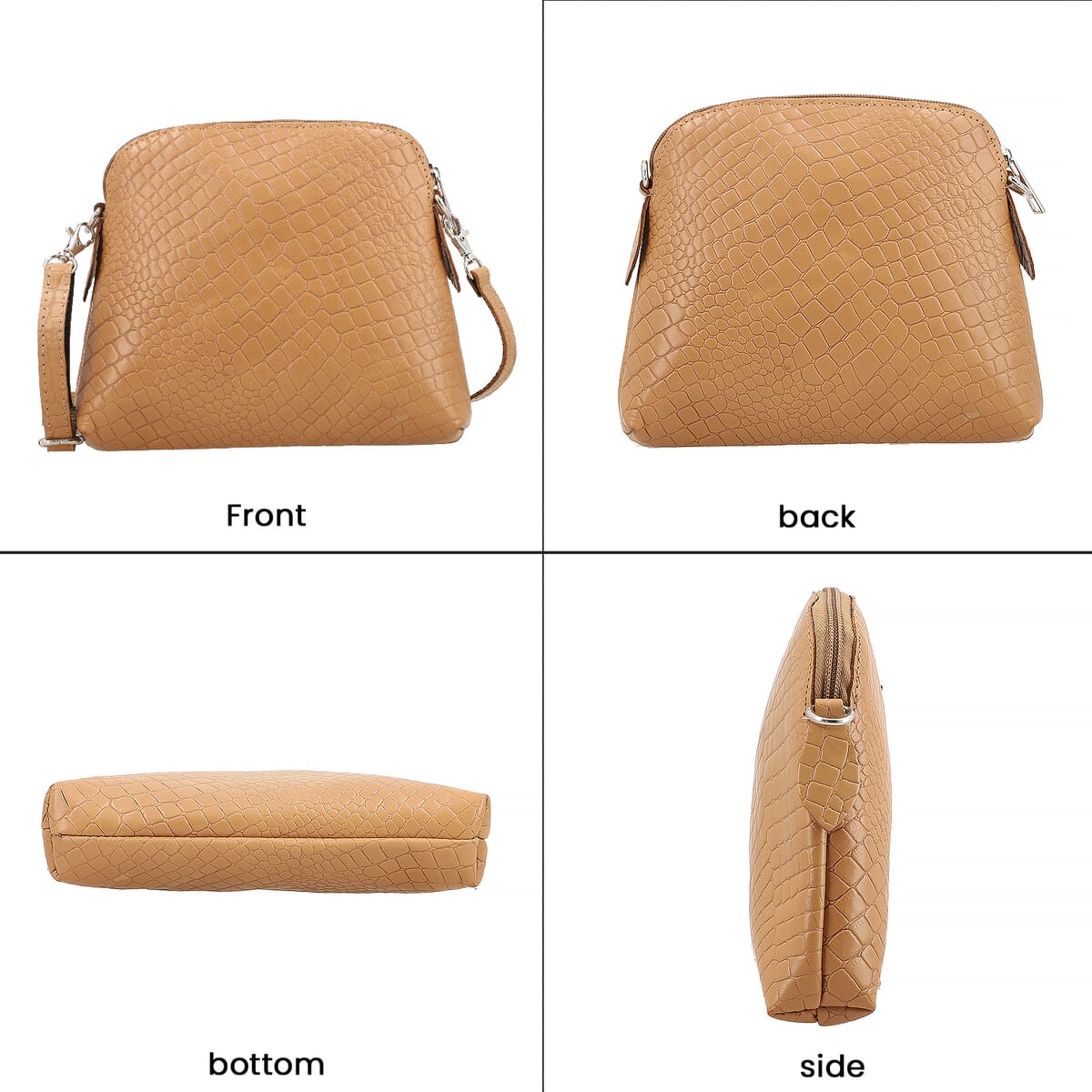 Tan Croco Embossed Genuine Leather Crossbody Sling Bag image number 3