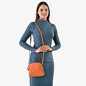 Tan Croco Embossed Genuine Leather Crossbody Sling Bag