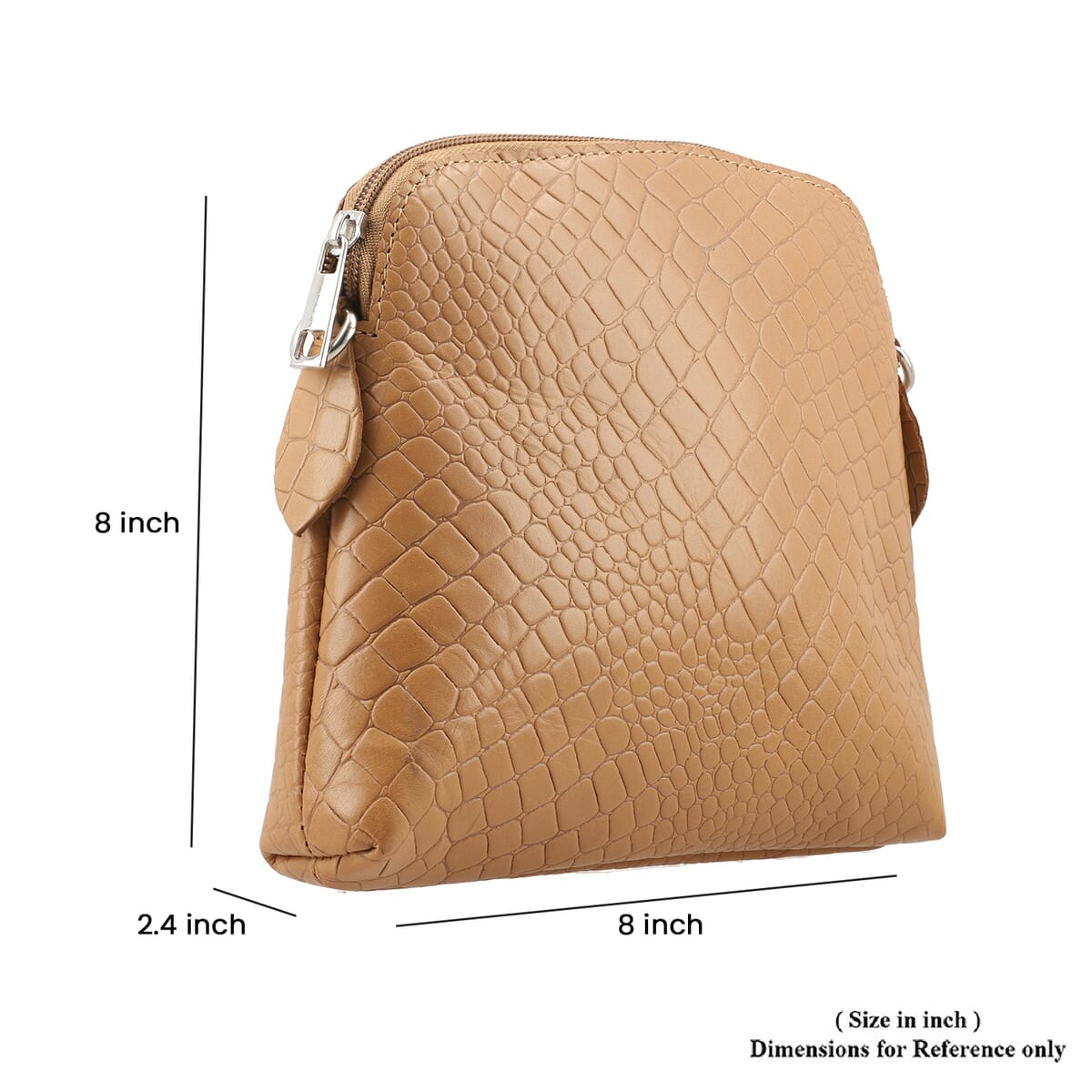 Tan Croco Embossed Genuine Leather Crossbody Sling Bag image number 4