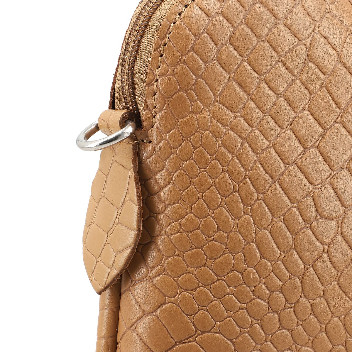 Tan Croco Embossed Genuine Leather Crossbody Sling Bag image number 5
