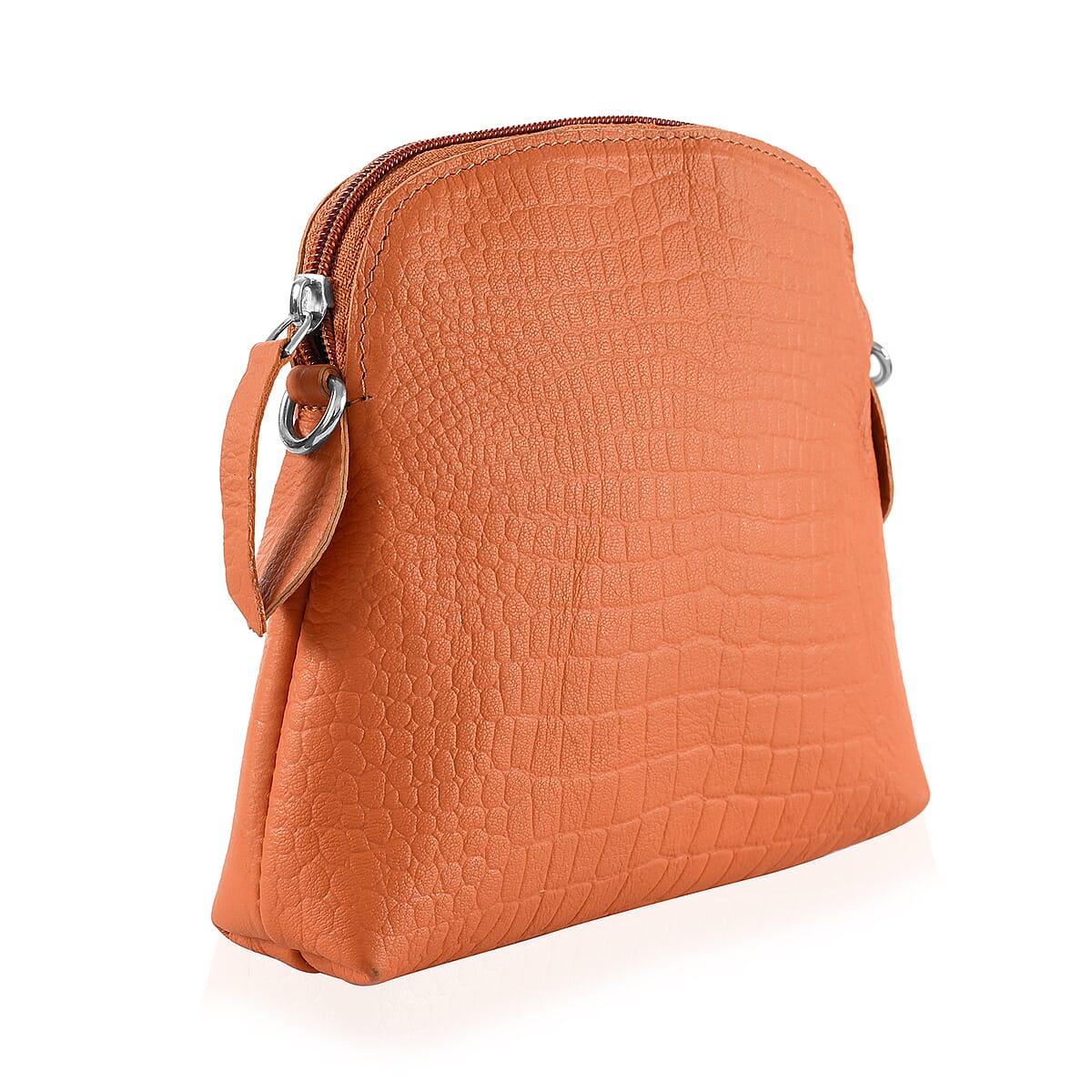 Tan Croco Embossed Genuine Leather Crossbody Sling Bag image number 7