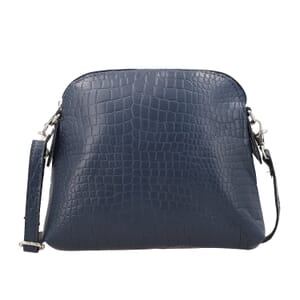 Navy Blue Croco Embossed Genuine Leather Crossbody Sling Bag