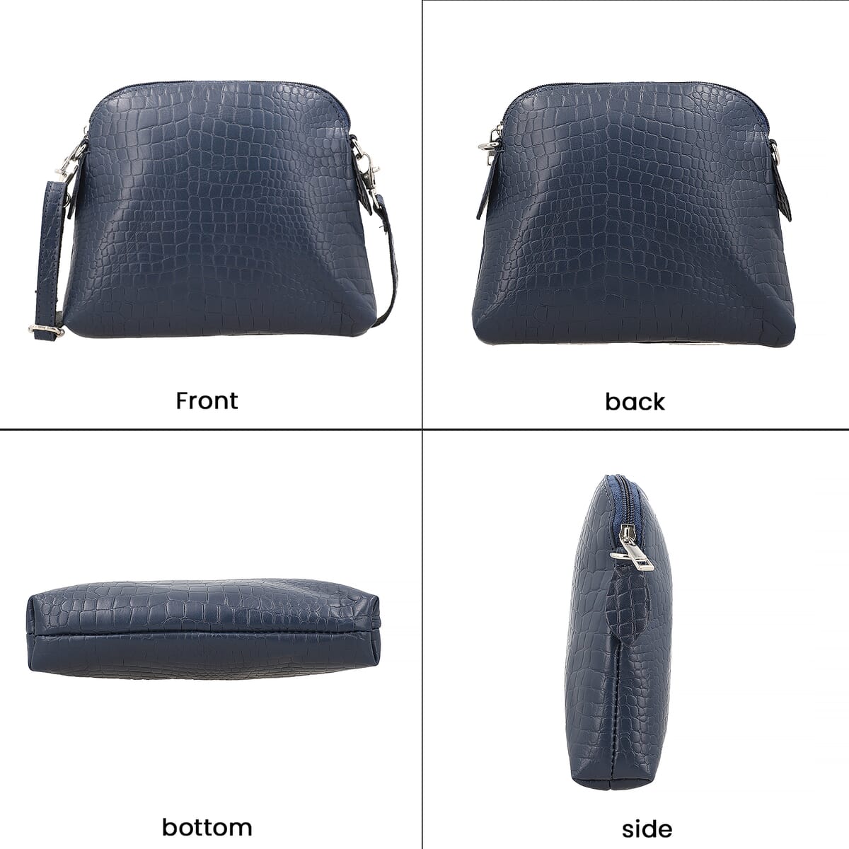 Navy Blue Croco Embossed Genuine Leather Crossbody Sling Bag image number 3