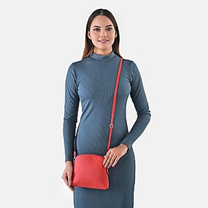 Red Croco Embossed Genuine Leather Crossbody Sling Bag