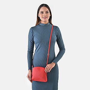 Red Croco Embossed Genuine Leather Crossbody Sling Bag