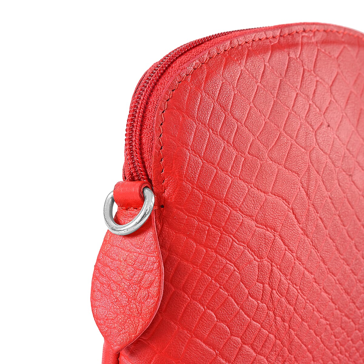 Red Croco Embossed Genuine Leather Crossbody Sling Bag image number 5