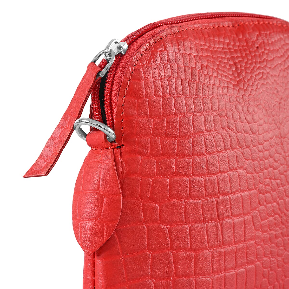 Red Croco Embossed Genuine Leather Crossbody Sling Bag image number 6