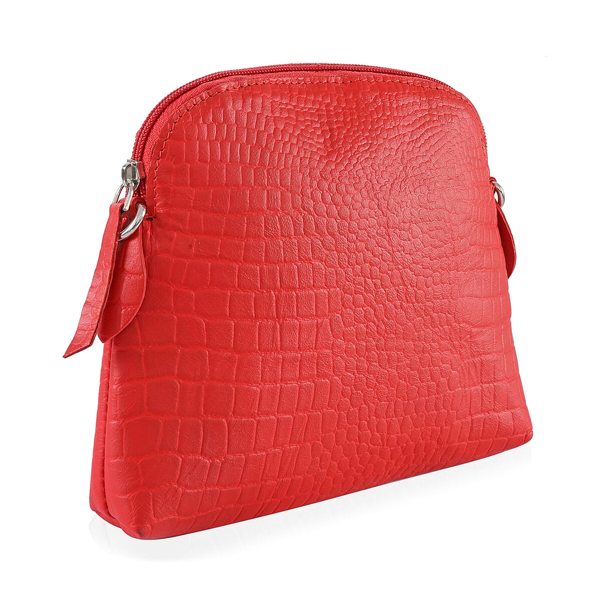 Red Croco Embossed Genuine Leather Crossbody Sling Bag image number 7