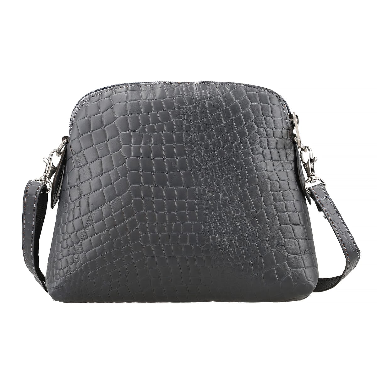 Gray Croco Embossed Genuine Leather Crossbody Sling Bag image number 0