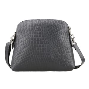 Gray Croco Embossed Genuine Leather Crossbody Sling Bag