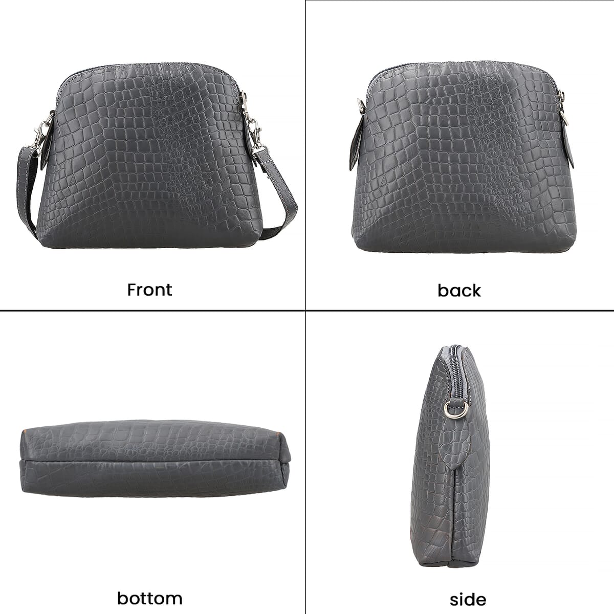Gray Croco Embossed Genuine Leather Crossbody Sling Bag image number 3