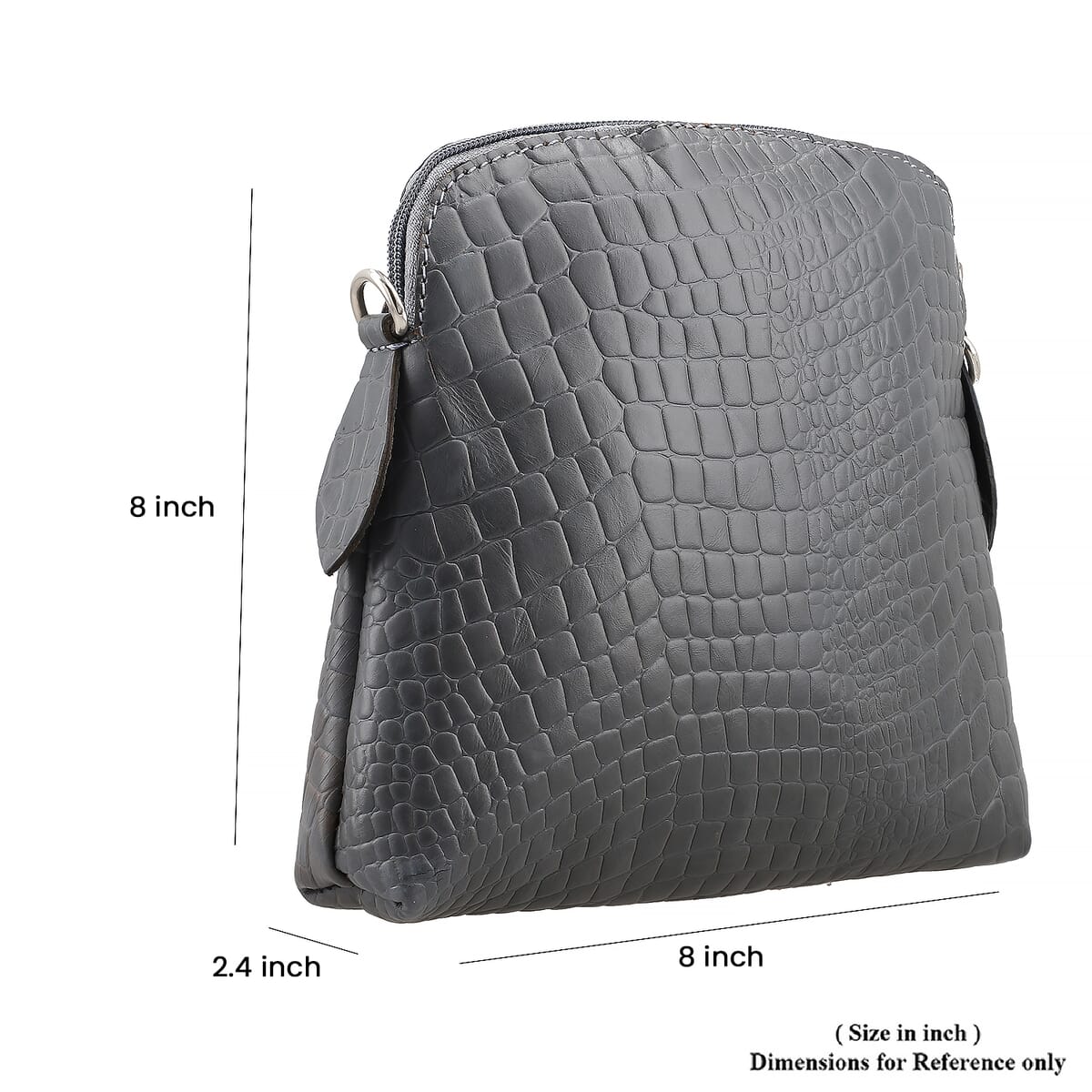 Gray Croco Embossed Genuine Leather Crossbody Sling Bag image number 4