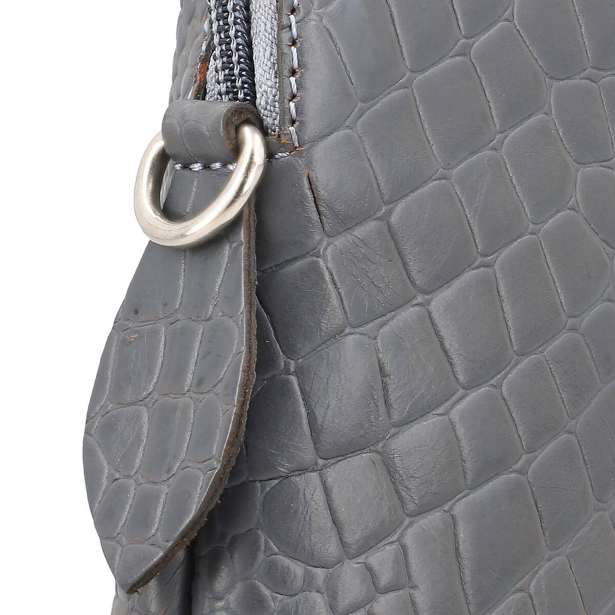Gray Croco Embossed Genuine Leather Crossbody Sling Bag image number 5