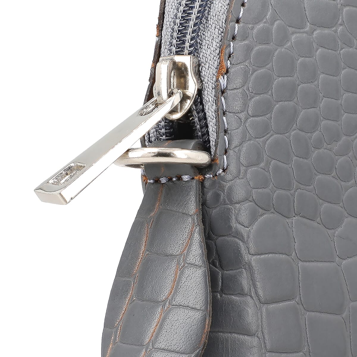 Gray Croco Embossed Genuine Leather Crossbody Sling Bag image number 6
