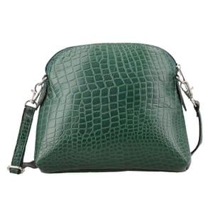 Green Croco Embossed Genuine Leather Crossbody Sling Bag