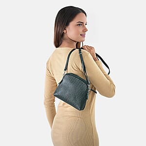 Green Croco Embossed Genuine Leather Crossbody Sling Bag