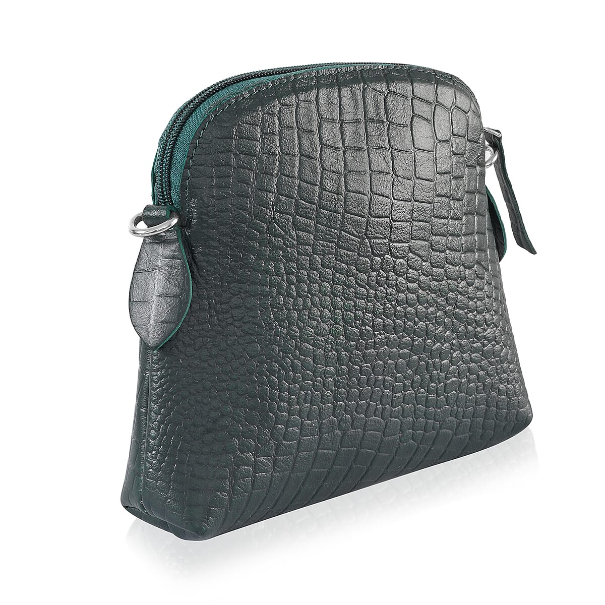Green Croco Embossed Genuine Leather Crossbody Sling Bag image number 7