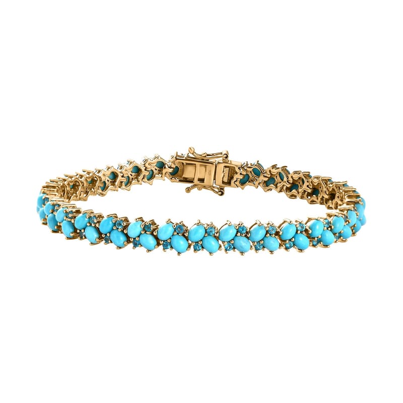 Sleeping Beauty Turquoise and Neon Apatite 15.60 ctw Bracelet in 18K Vermeil Yellow Gold Over Sterling Silver (7.50 In)