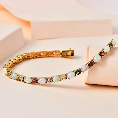 Ethiopian Welo Opal and Multi-Tourmaline Cluster 9.22 ctw Bracelet in Vermeil YG Over Sterling Silver (8.00 In)