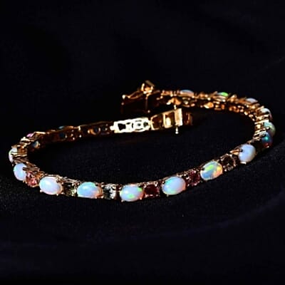 Ethiopian Welo Opal and Multi-Tourmaline Cluster 9.22 ctw Bracelet in Vermeil YG Over Sterling Silver (8.00 In)