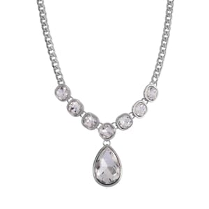 Simulated White Magic Color Quartz Drop Necklace in Silvertone 19.5-21.5Inches