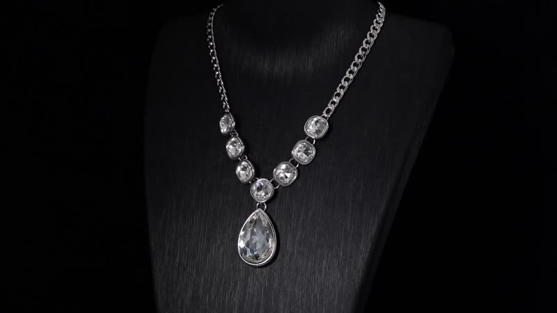 Simulated White Magic Color Quartz Drop Necklace (19.5-21.5Inches) in Silvertone