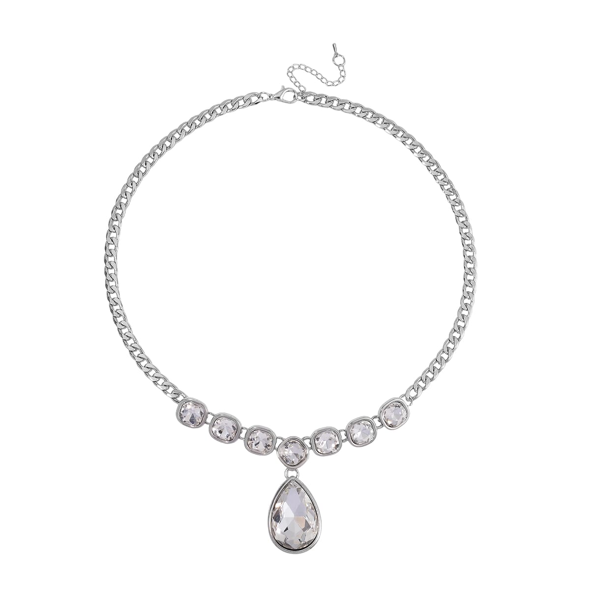 Simulated White Magic Color Quartz Drop Necklace in Silvertone 19.5-21.5Inches image number 2