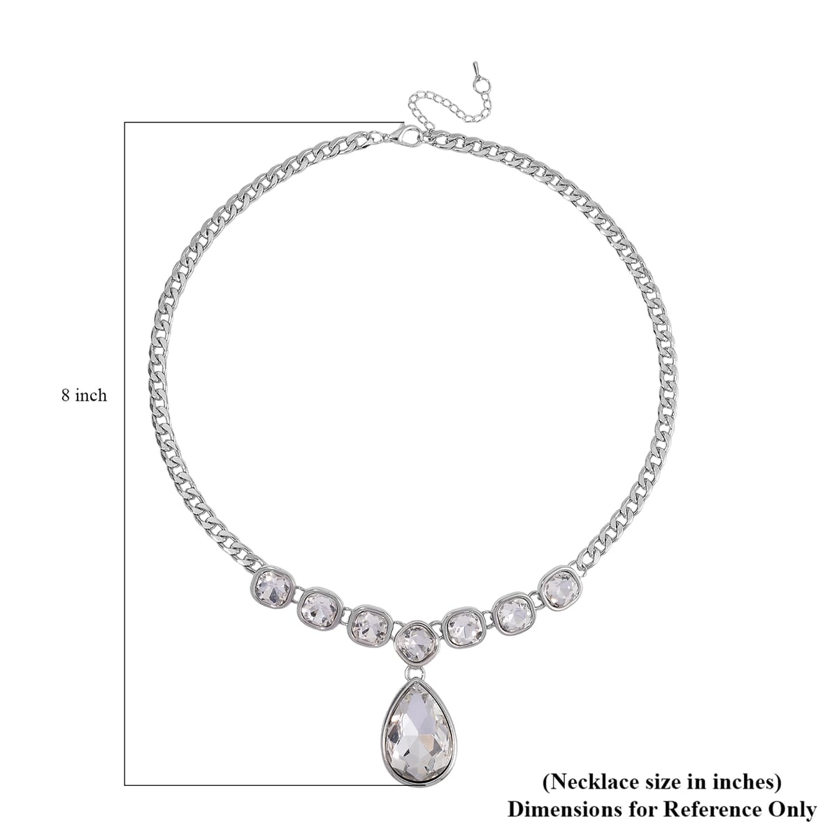 Simulated White Magic Color Quartz Drop Necklace in Silvertone 19.5-21.5Inches image number 4