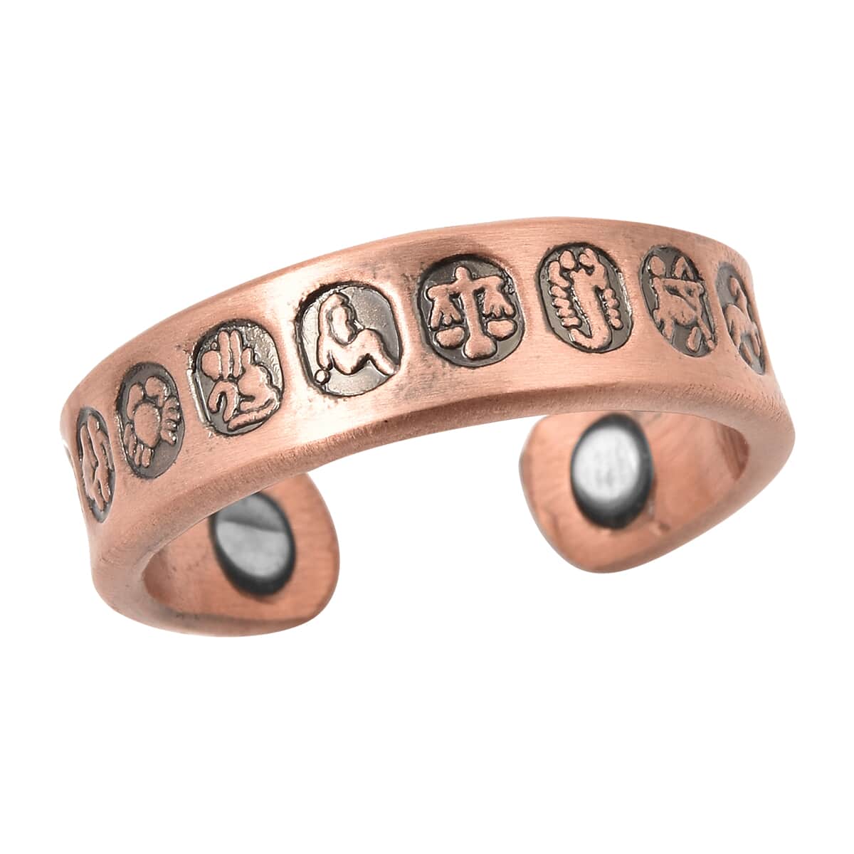Magnetic By Design Zodiac Sign Pattern Adjustable Open Ring with Magnetic End in Rosetone image number 0