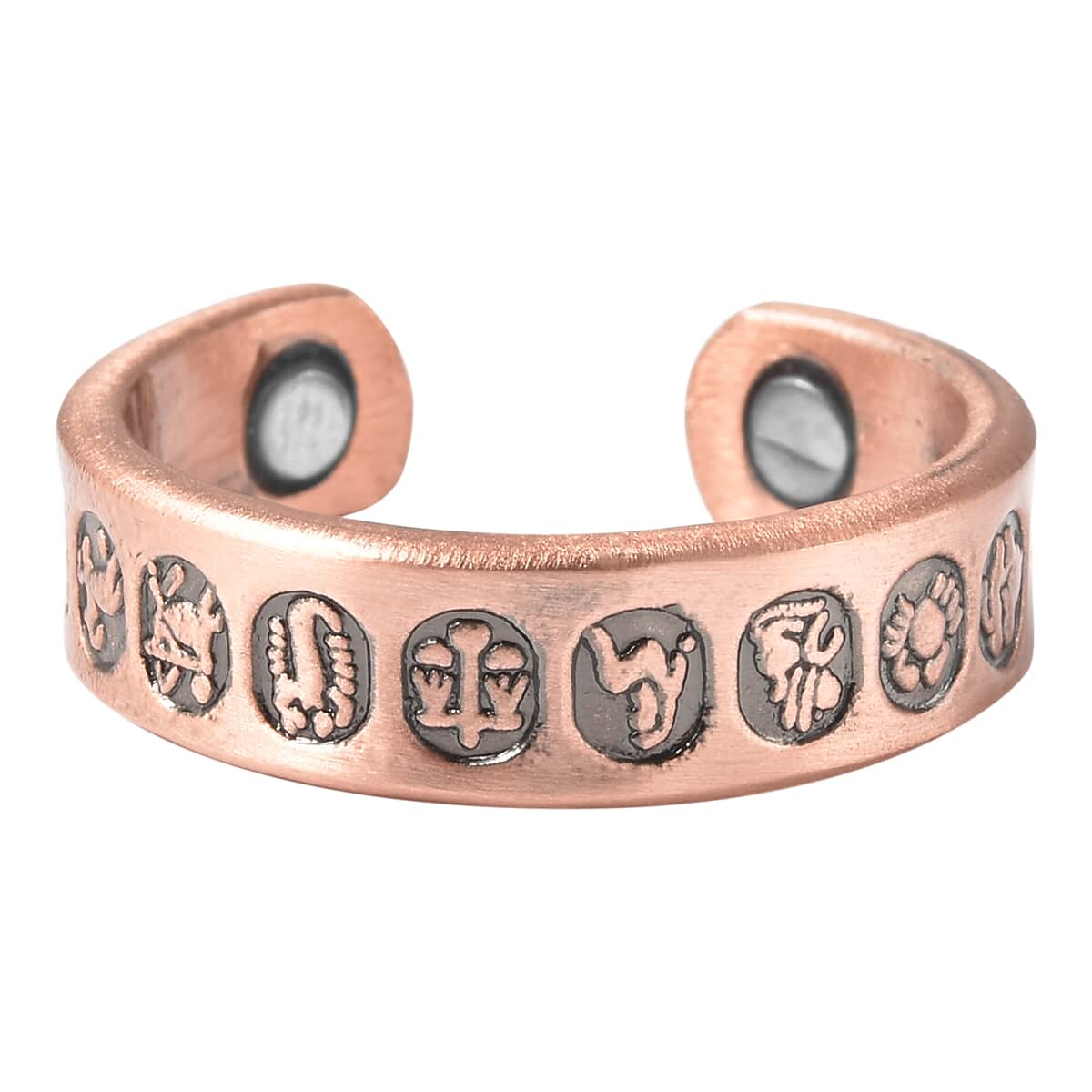 Magnetic By Design Zodiac Sign Pattern Adjustable Open Ring with Magnetic End in Rosetone image number 3