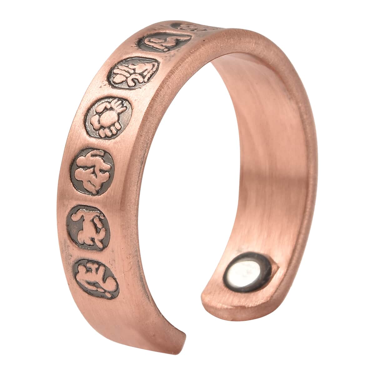 Magnetic By Design Zodiac Sign Pattern Adjustable Open Ring with Magnetic End in Rosetone image number 4