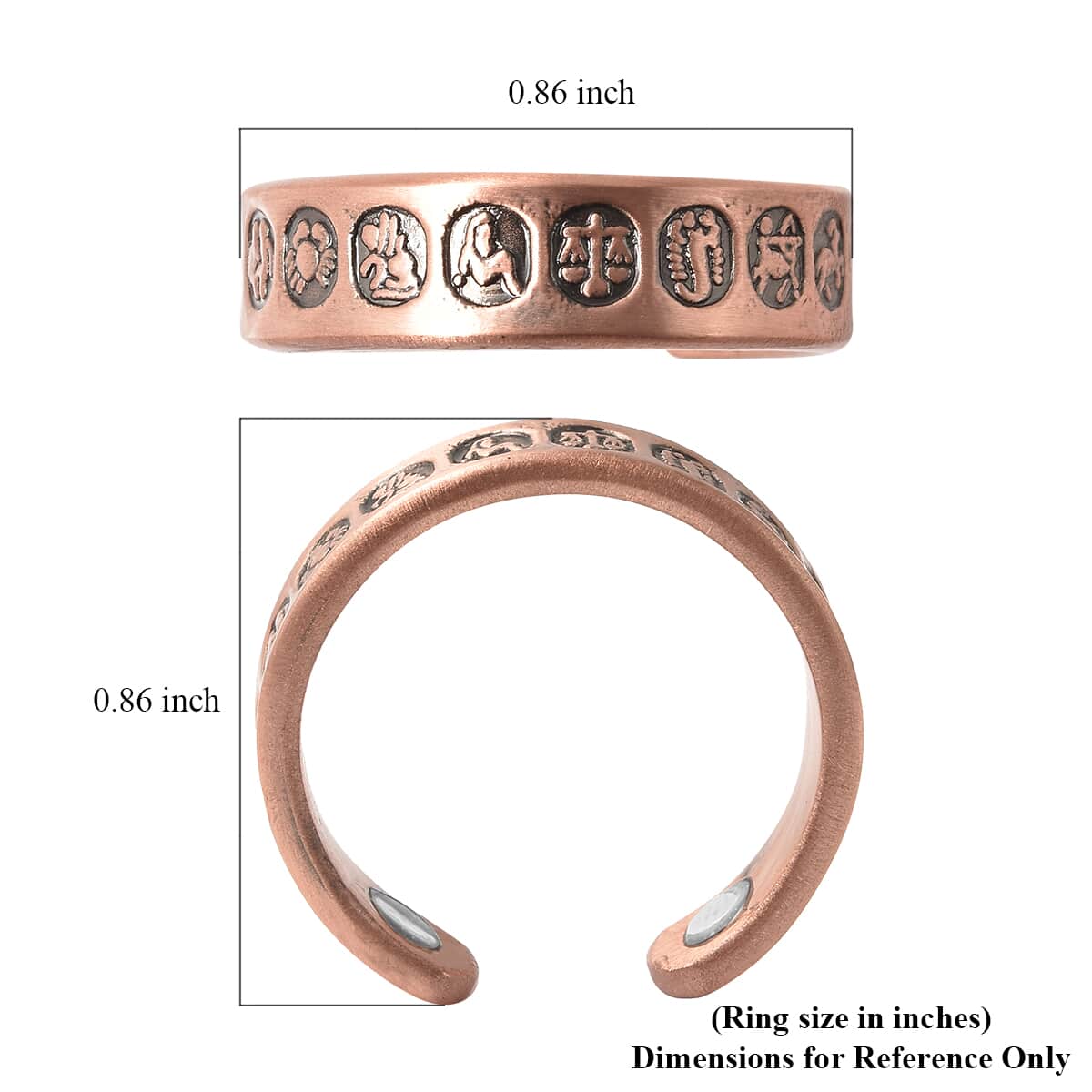 Magnetic By Design Zodiac Sign Pattern Adjustable Open Ring with Magnetic End in Rosetone image number 6