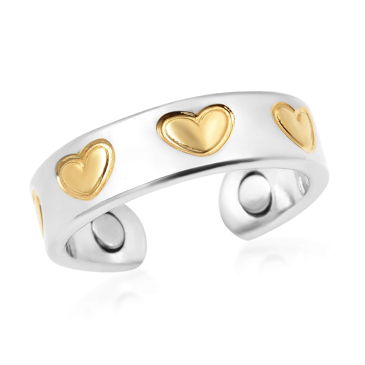 Magnetic By Design Little Hearts Adjustable Open Ring with Magnetic End in Dualtone image number 0