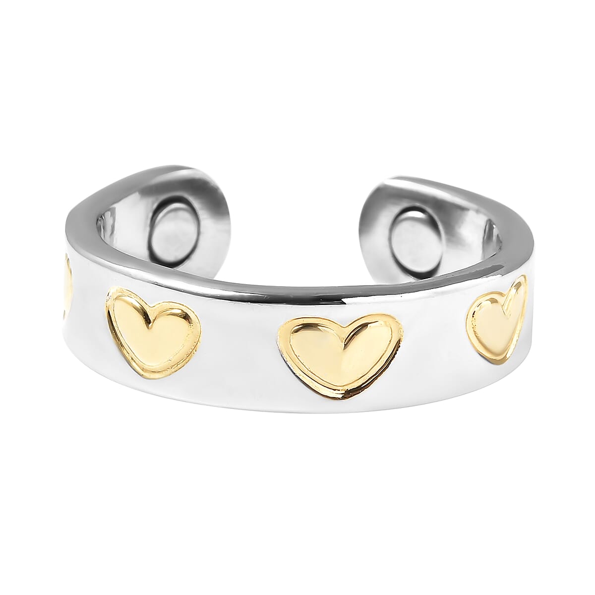Magnetic By Design Little Hearts Adjustable Open Ring with Magnetic End in Dualtone