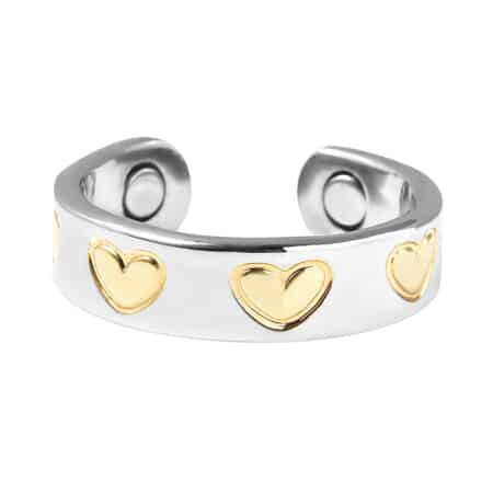Magnetic By Design Little Hearts Adjustable Open Ring with Magnetic End in Dualtone image number 3